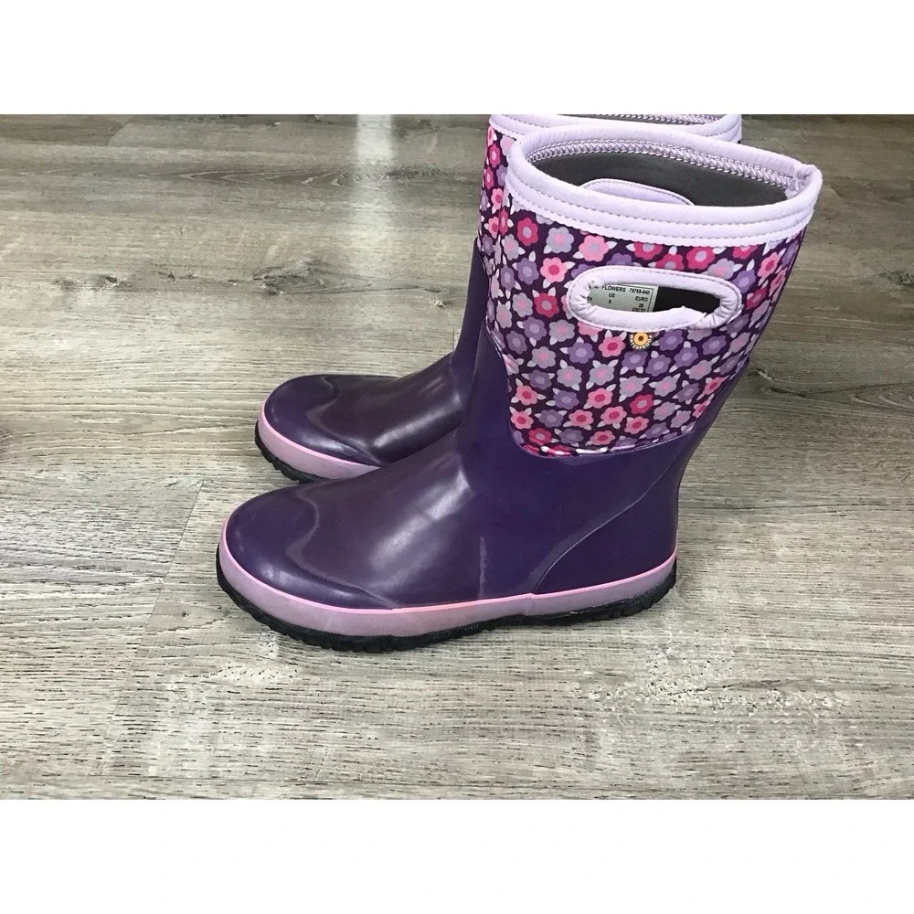BOGS Grasp Flowers Youth Girls Size 6 Snow Boots 78759 Purple Waterproof Winter